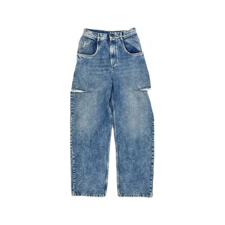 Maison Margiela Maison Margiela Blue Distressed Straight Leg Jeans 0079 Size 42" / US 20 - 2 Thumbnail