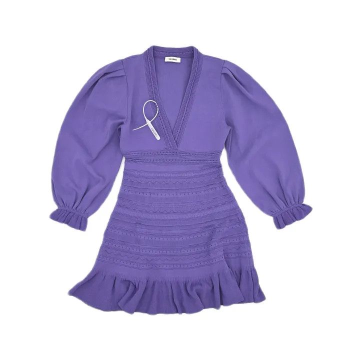 Sandro Sandro Purple V-Neck Long Sleeve Dress 0079 Size M / US 6-8 / IT 42-44 - 2 Thumbnail