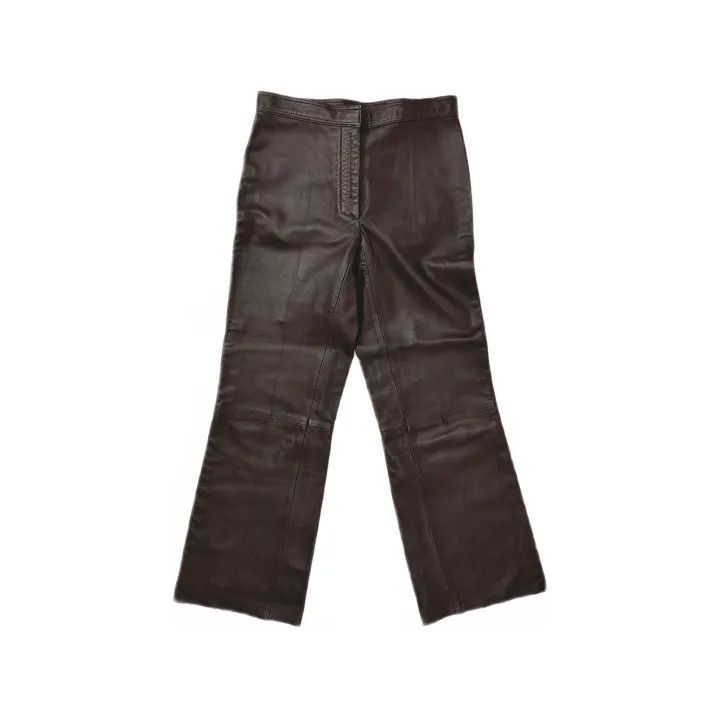 Sandro Sandro Stylish Commuter Brown Leather Pants 0079 Size 36" / US 14 / IT 50 - 2 Thumbnail