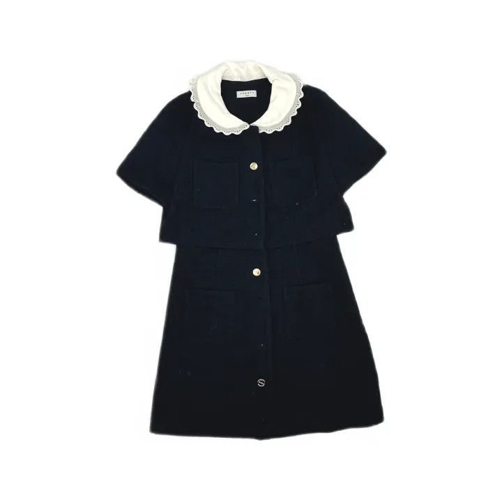 Sandro Sandro Black Contrast Collar Tweed Dress 0079 Size S / US 4 / IT 40 - 2 Thumbnail