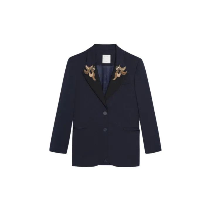 Sandro Sandro Single Button Navy Blazer for Women 0079 Size S / US 4 / IT 40 - 2 Thumbnail