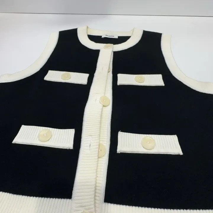 Sandro Sandro Black Knitted Colorblock Vest for Women 0079 Size M / US 6-8 / IT 42-44 - 5 Thumbnail