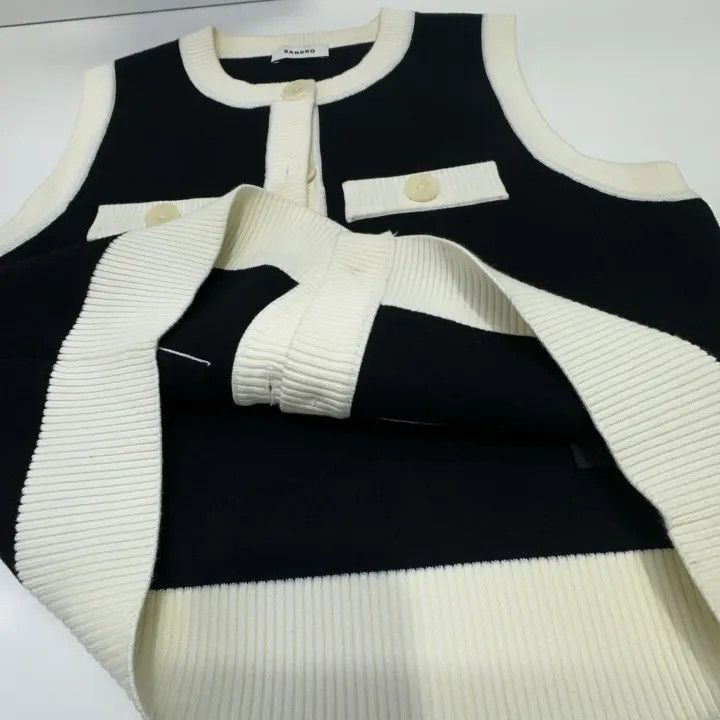 Sandro Sandro Black Knitted Colorblock Vest for Women 0079 Size M / US 6-8 / IT 42-44 - 6 Thumbnail