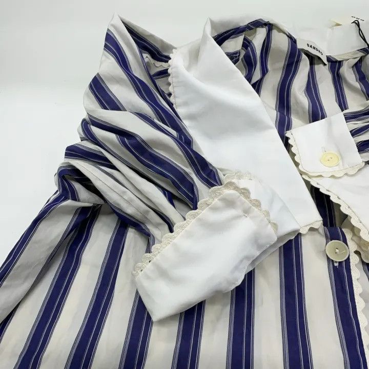 Sandro Sandro Striped Puff Sleeve Shirt in Blue 0079 Size S / US 4 / IT 40 - 5 Thumbnail