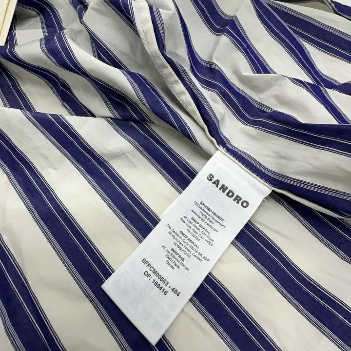Sandro Sandro Striped Puff Sleeve Shirt in Blue 0079 Size S / US 4 / IT 40 - 4 Thumbnail