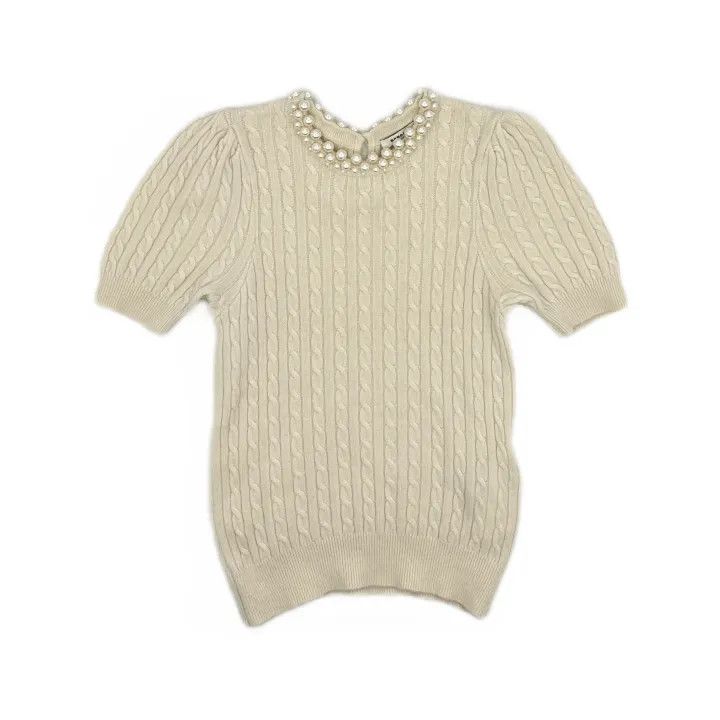 Sandro Sandro Short Sleeve Knitted Top in Light Brown 0079 Size XS / US 0-2 / IT 36-38 - 2 Thumbnail