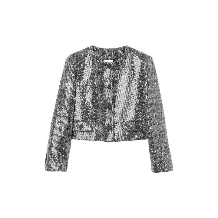Sandro Sandro Elegant Sequined Gray Jacket for Women 0079 Size S / US 4 / IT 40 - 2 Thumbnail