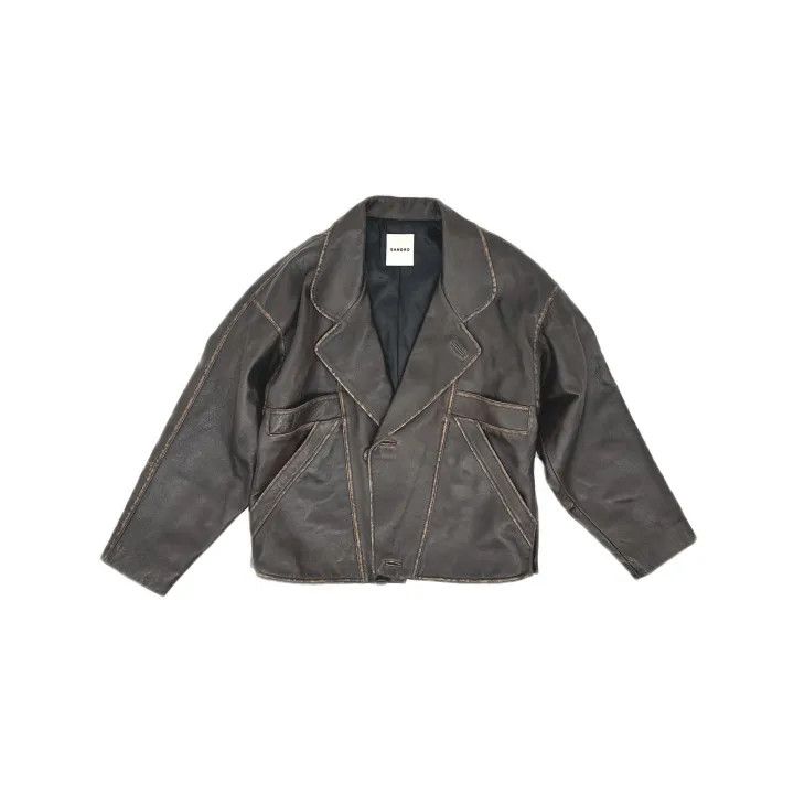 Sandro Sandro Brown Long Sleeve Leather Jacket 0079 Size S / US 4 / IT 40 - 2 Thumbnail