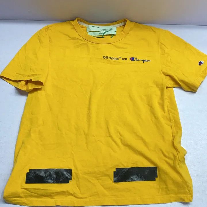 Off-White Off-White x Champion Distressed Yellow T-Shirt 0079 Size US S / EU 44-46 / 1 - 8 Thumbnail