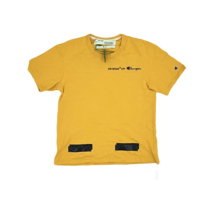 Off-White Off-White x Champion Distressed Yellow T-Shirt 0079 Size US S / EU 44-46 / 1 - 2 Thumbnail