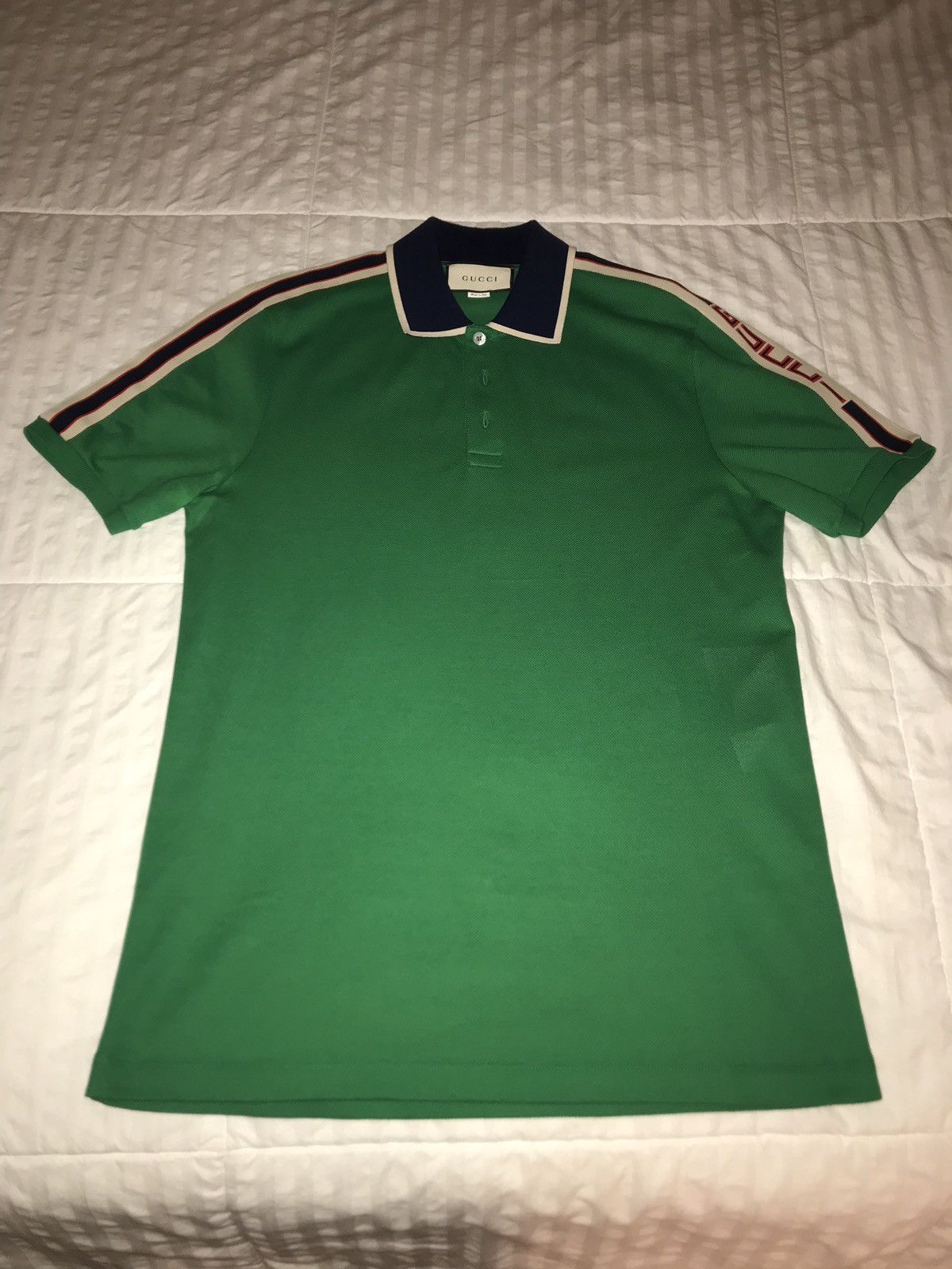 image of Gucci Cotton Polo With Gucci Stripe Size Xxl in Green, Men's