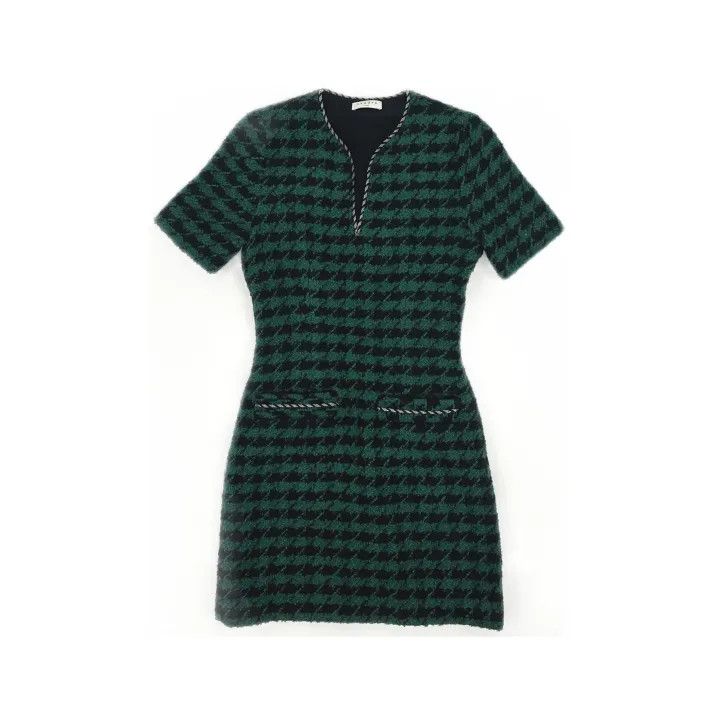 Sandro Sandro Green Check Short Sleeve Dress 0079 Size XXS / US 00 / IT 34 - 2 Thumbnail