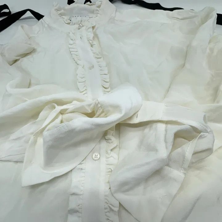 Sandro Sandro White Long Sleeve Bow Tie Shirt 0079 Size S / US 4 / IT 40 - 9 Thumbnail