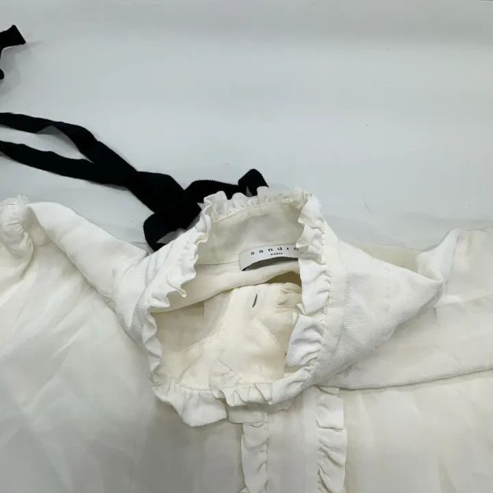 Sandro Sandro White Long Sleeve Bow Tie Shirt 0079 Size S / US 4 / IT 40 - 7 Thumbnail