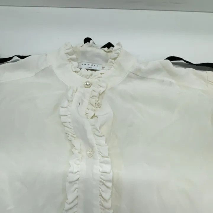 Sandro Sandro White Long Sleeve Bow Tie Shirt 0079 Size S / US 4 / IT 40 - 8 Thumbnail