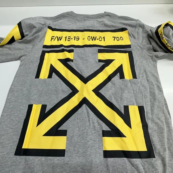 Off-White Off-White Gray Long Sleeve T-Shirt with Yellow Accents 0079 Size US S / EU 44-46 / 1 - 5 Thumbnail
