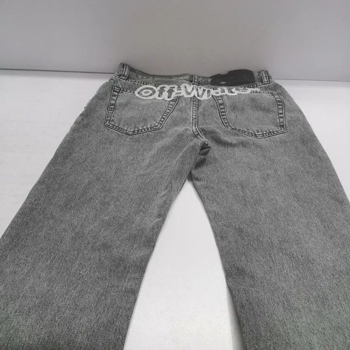 Off-White OFF-WHITE Gray Logo Print Straight Leg Jeans 0079 Size US 30 / EU 46 - 9 Thumbnail