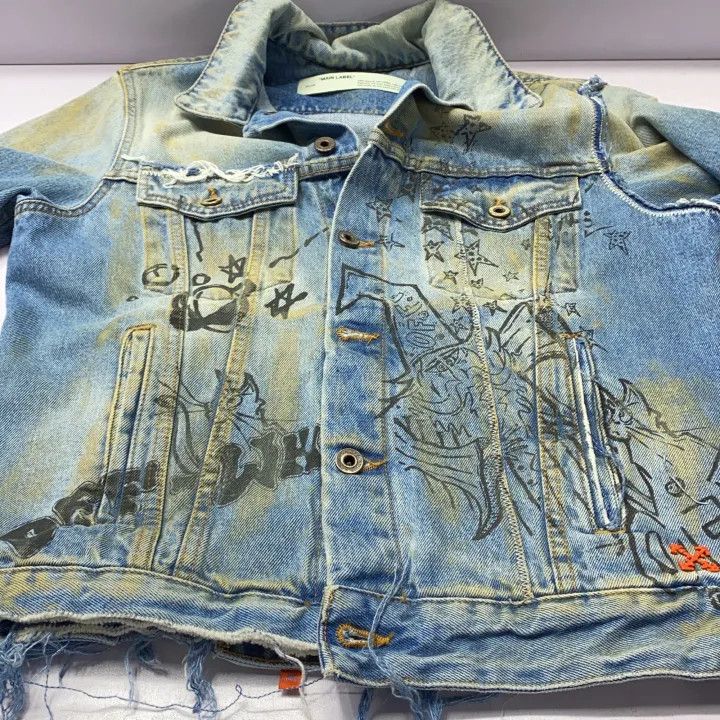 Off-White OFF-WHITE Blue Graffiti Denim Jacket for Men 0079 Size US S / EU 44-46 / 1 - 9 Thumbnail