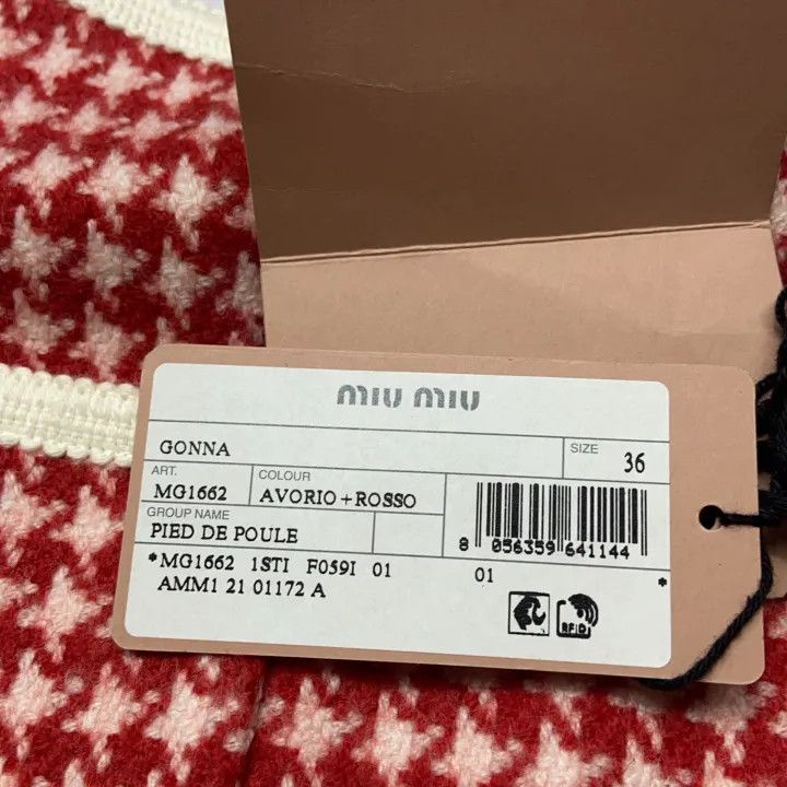Miu Miu Miu Miu Red Houndstooth Mini Skirt 0079 Size 36" / US 14 / IT 50 - 5 Thumbnail