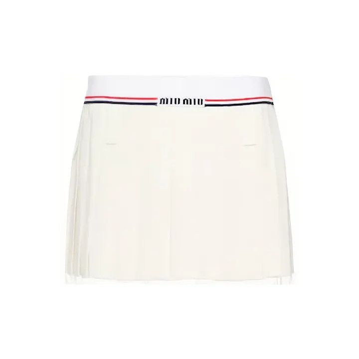 Miu Miu Miu Miu Letter Striped Pleated Mini Skirt 0079 Size 40" / US 18 - 2 Thumbnail