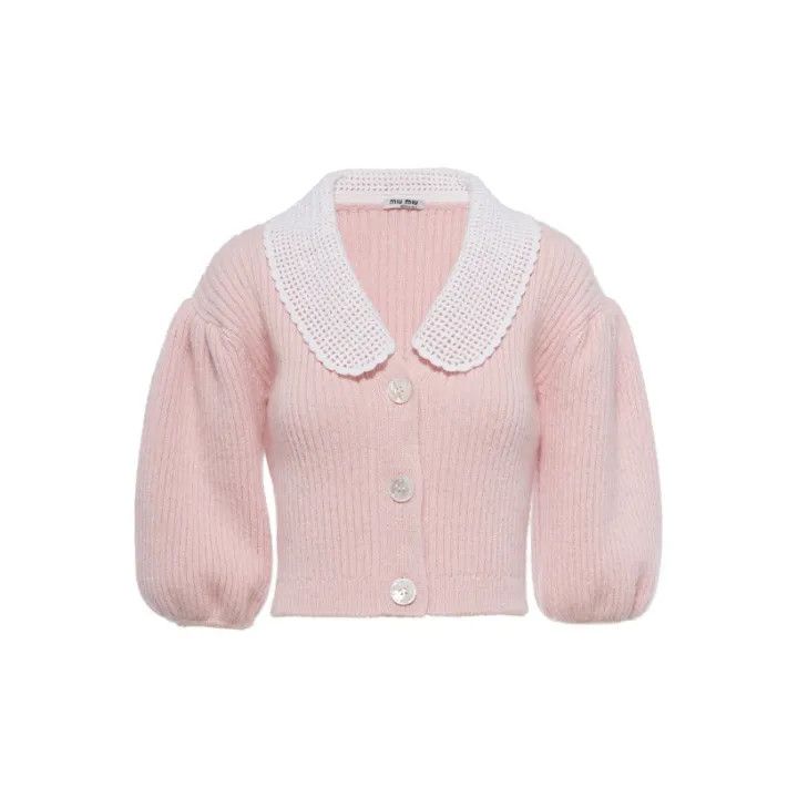 Miu Miu Miu Miu Pink Knit Cardigan with White Collar 0079 Size M / US 6-8 / IT 42-44 - 2 Thumbnail
