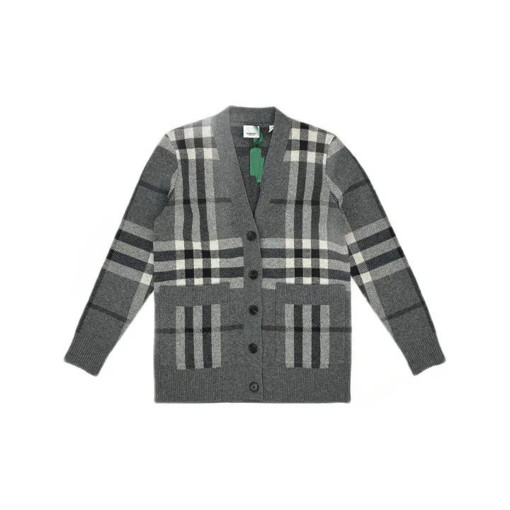 Burberry Burberry Gray Check Wool Cardigan for Women 0079 Size XS / US 0-2 / IT 36-38 - 2 Thumbnail