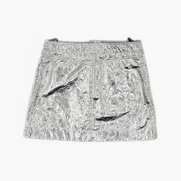 Dior Dior Silver Metallic Leather Mini Skirt 0079 Size 36" / US 14 / IT 50 - 3 Thumbnail