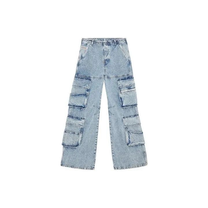 Diesel Diesel D-Sire Blue Wide Leg Cargo Pants 0079 Size 24" / US 00 / IT 34 - 2 Thumbnail