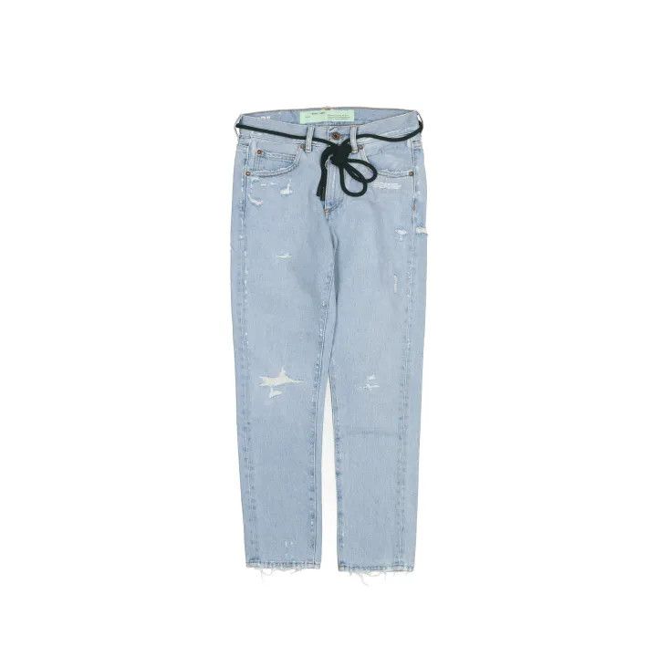 Off-White Off-White Blue Letter Print Denim Pants 0079 Size US 29 - 2 Thumbnail