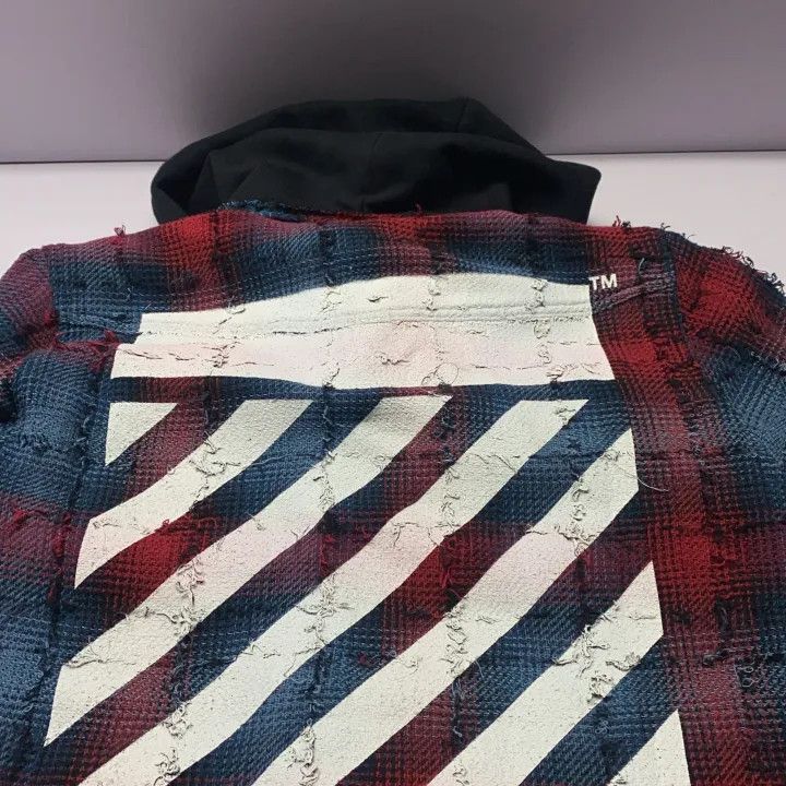 Off-White Off-White Red Blue Hooded Flannel Jacket 0079 Size US L / EU 52-54 / 3 - 8 Thumbnail