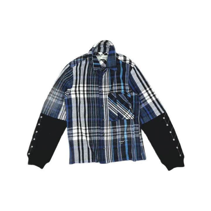 Off-White OFF-WHITE Blue Jersey Sleeve Plaid Shirt 0079 Size US XS / EU 42 / 0 - 2 Thumbnail