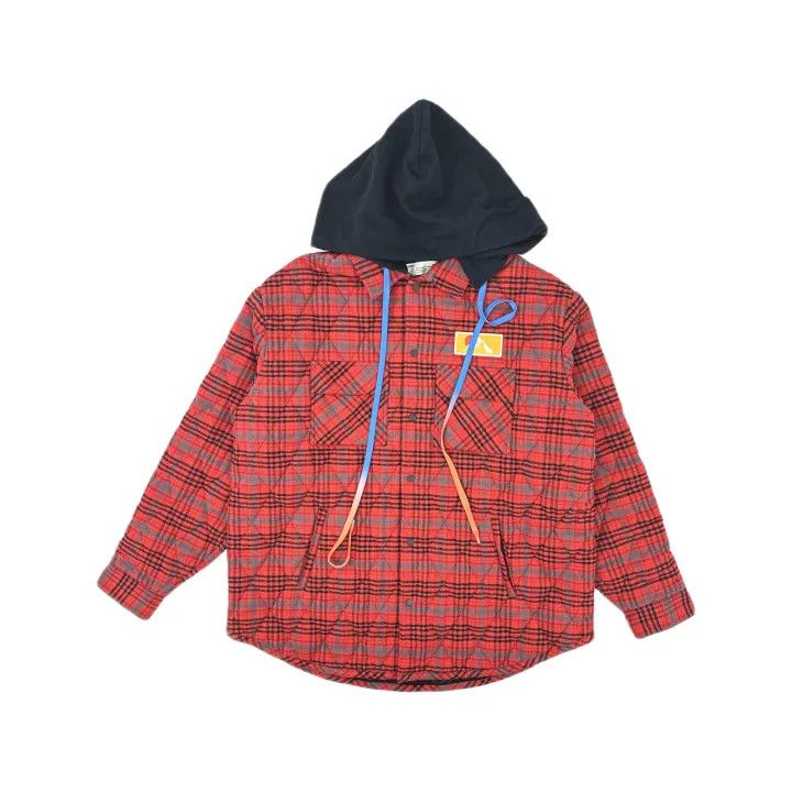 Off-White Off-White Red Plaid Flannel Hooded Shirt Jacket 0079 Size US XL / EU 56 / 4 - 2 Thumbnail