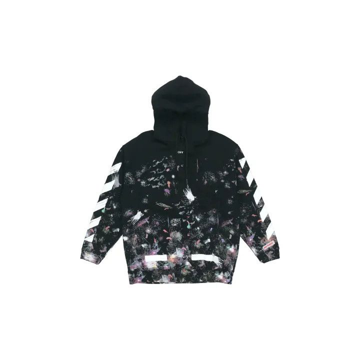 Off-White Black Fleece Hoodie with Graphic Print 0079