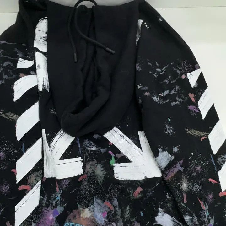 Off-White Black Fleece Hoodie with Graphic Print 0079