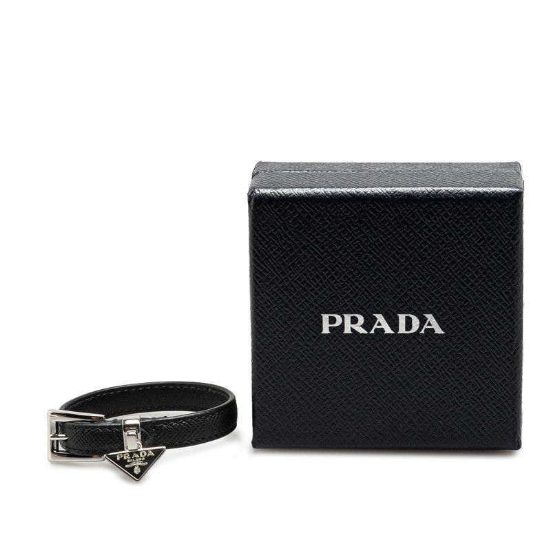 Prada Prada Prada Triangle Logo Plate Leather Bracelet Leather Bracelet 1IB351 Size ONE SIZE - 7 Thumbnail