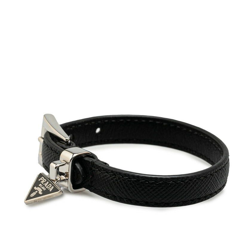 Prada Prada Prada Triangle Logo Plate Leather Bracelet Leather Bracelet 1IB351 Size ONE SIZE - 2 Thumbnail