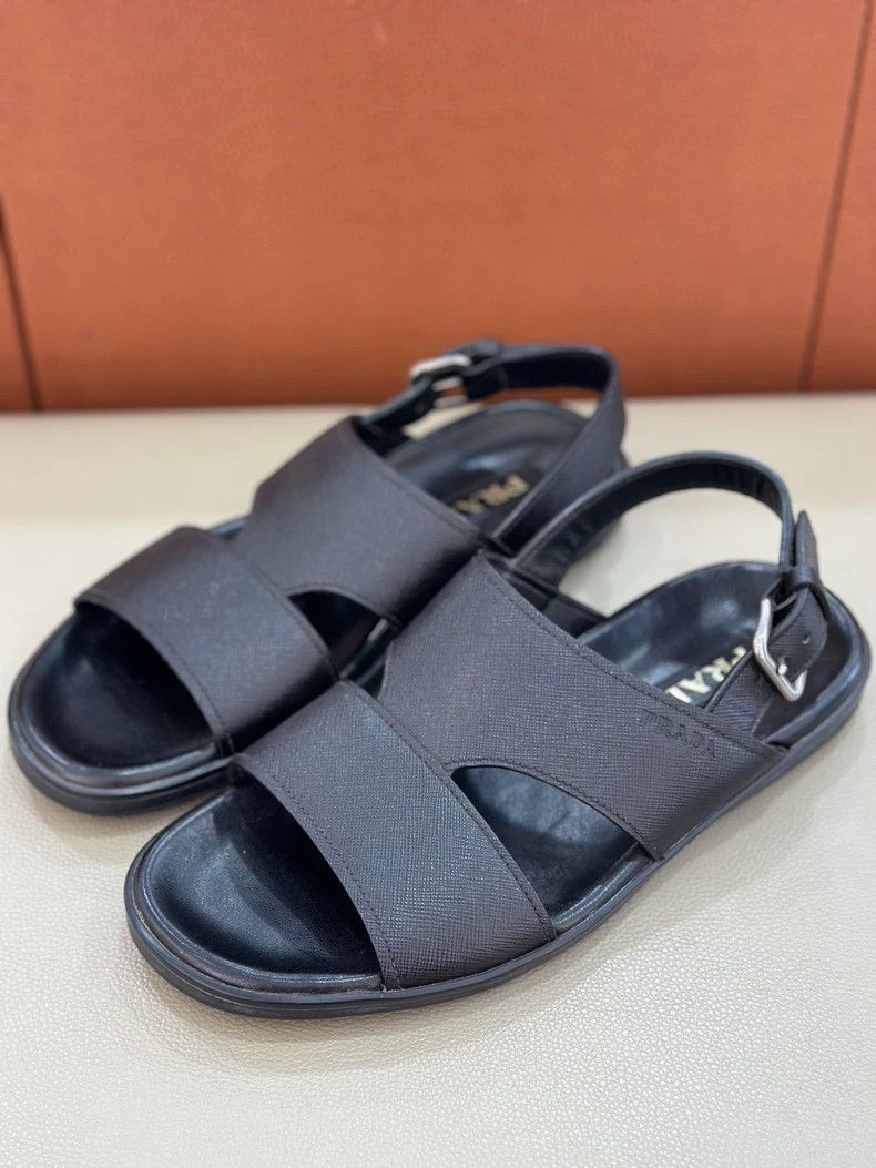Prada prada men's cross grain leather sandals Size US 6 / EU 39 - 2 Thumbnail