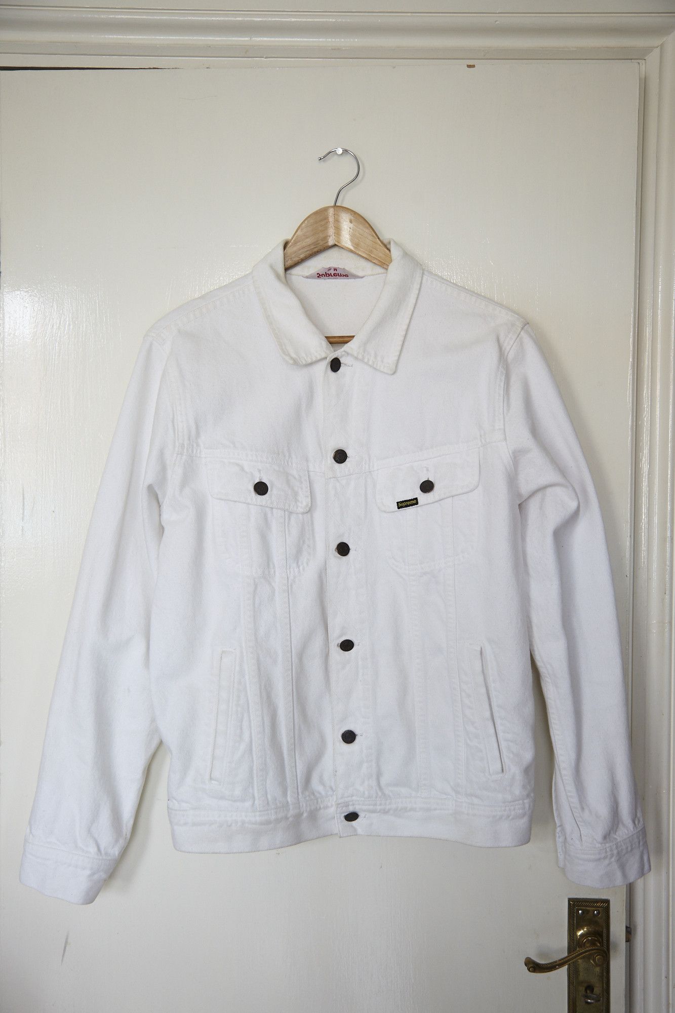 Supreme white denim jacket on sale