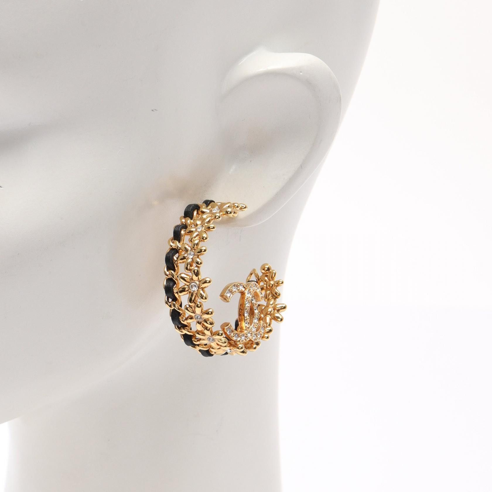 Chanel Chanel Chanel Coco Mark Leather Rhinestone Earrings Metal Earrings Size ONE SIZE - 5 Thumbnail