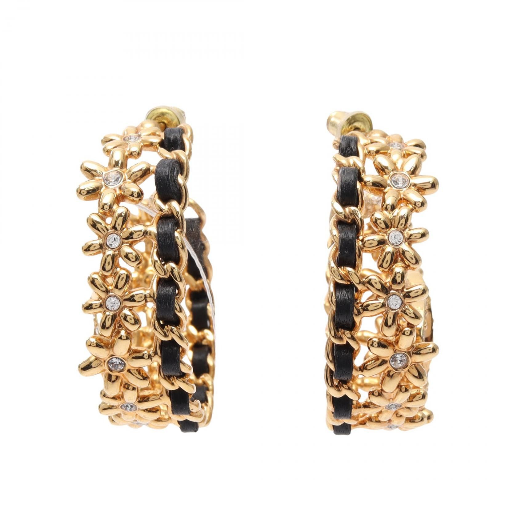 Chanel Chanel Chanel Coco Mark Leather Rhinestone Earrings Metal Earrings Size ONE SIZE - 2 Thumbnail
