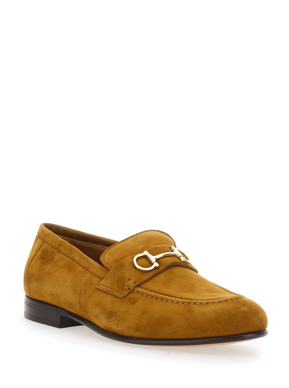 Salvatore Ferragamo Brown Loafers with Almond Toe and Gancini Detail on the Front in Suede Woman Size US 6.5 / IT 36.5 - 2 Thumbnail