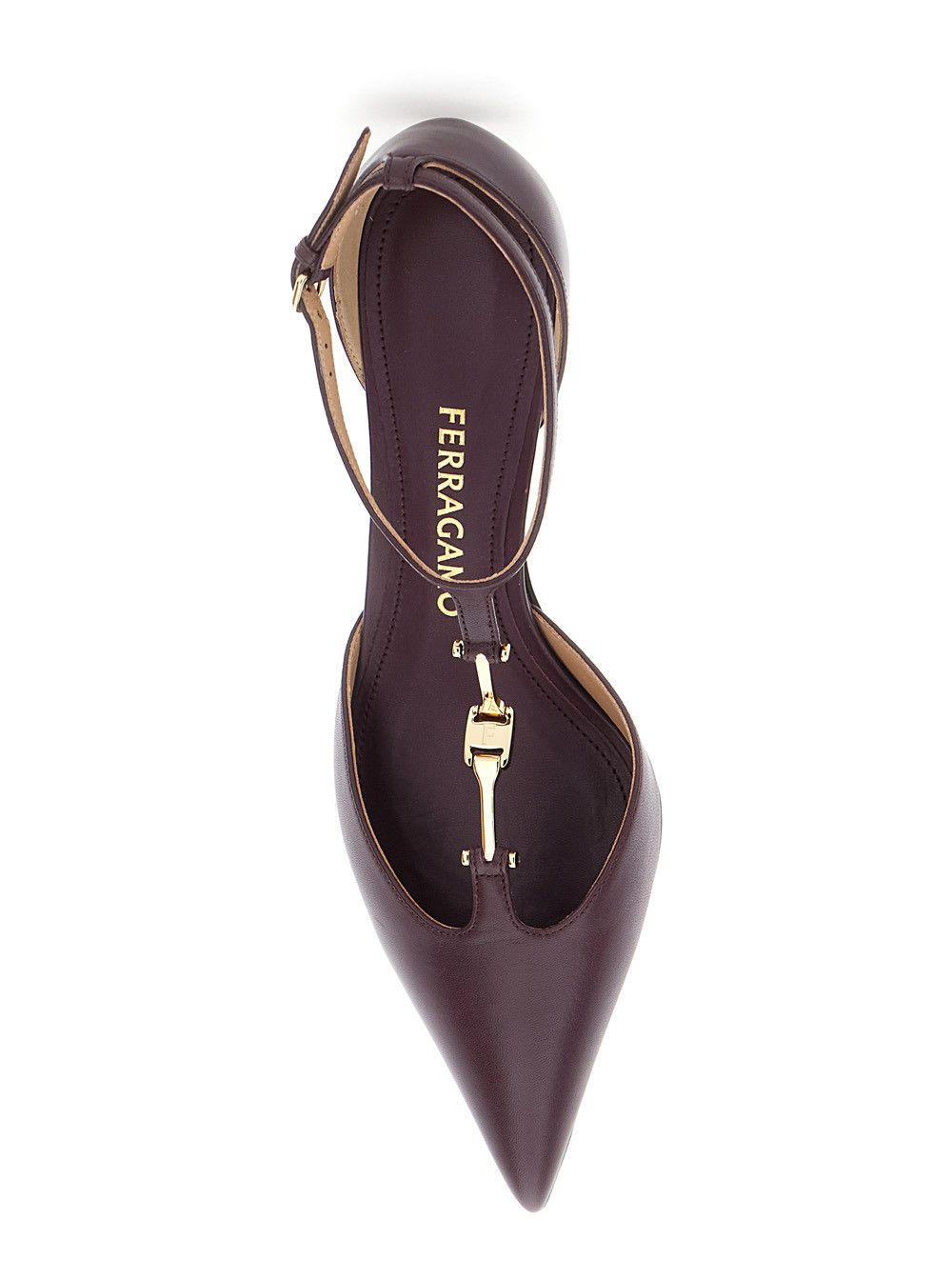 Salvatore Ferragamo Bordeaux Pumps with T Strap and Low Heel in Leather Woman Size US 10 / IT 40 - 4 Thumbnail
