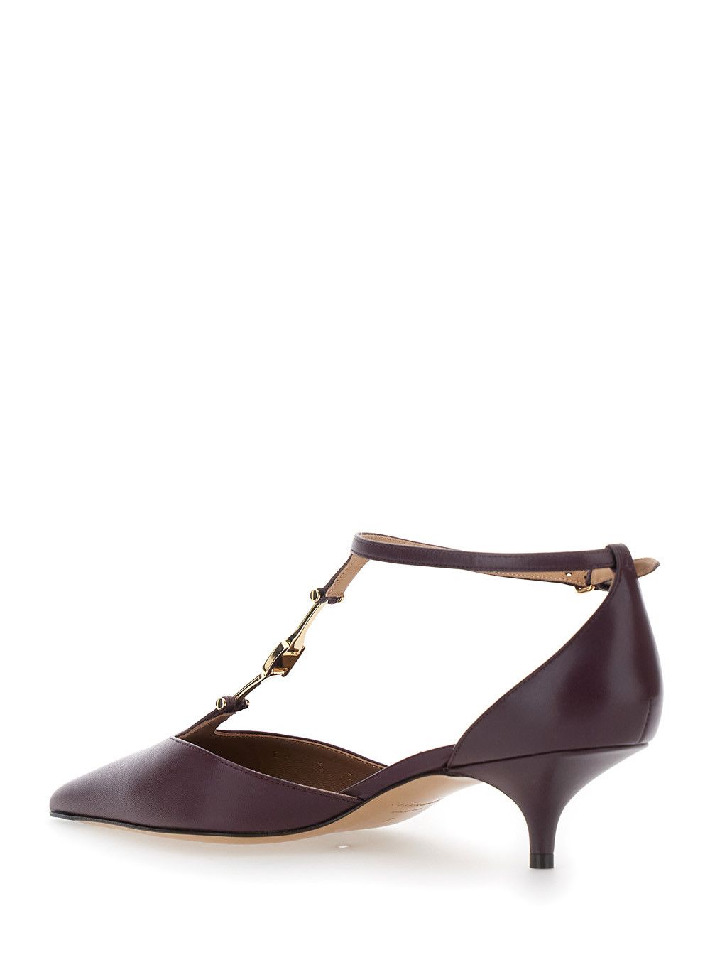 Salvatore Ferragamo Bordeaux Pumps with T Strap and Low Heel in Leather Woman Size US 10 / IT 40 - 3 Thumbnail