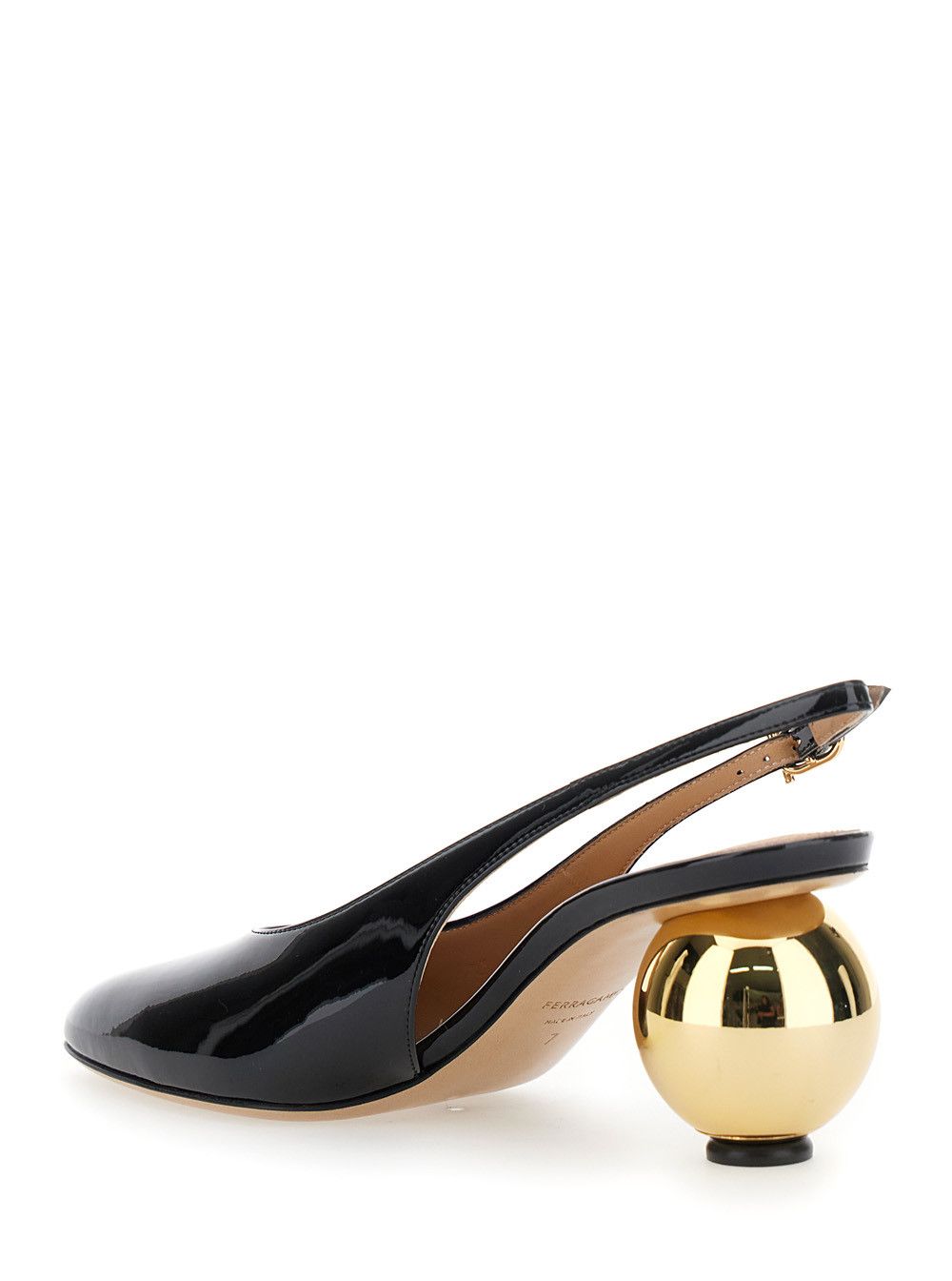 Salvatore Ferragamo 'Tessie' Black Slingback Pumps with Spherical Heel in Patent Leather Woman Size US 6.5 / IT 36.5 - 3 Thumbnail