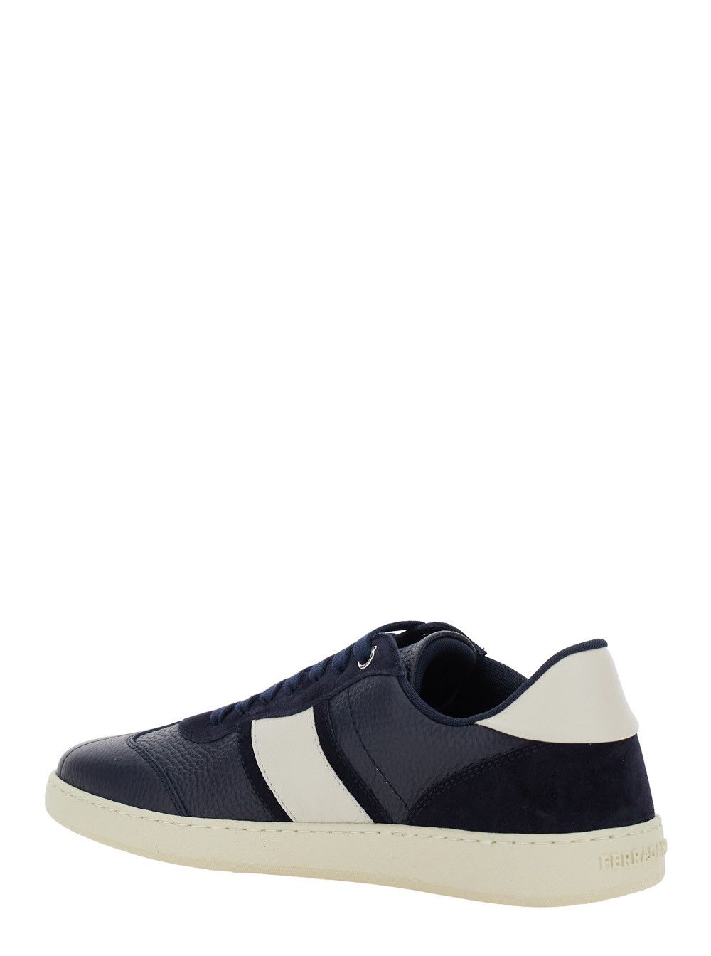Salvatore Ferragamo Blue 'Achille' Low Top Sneakers with Contrast Heel and Logo Lettering on the Tongue in Leather for Men Size US 7 / EU 40 - 3 Thumbnail