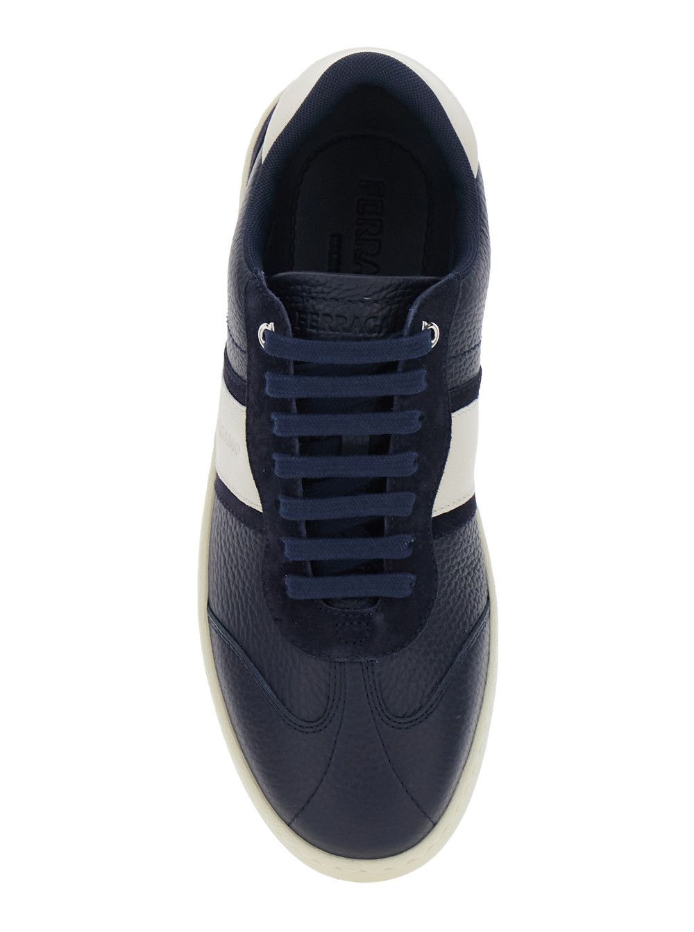 Salvatore Ferragamo Blue 'Achille' Low Top Sneakers with Contrast Heel and Logo Lettering on the Tongue in Leather for Men Size US 9 / EU 42 - 4 Thumbnail