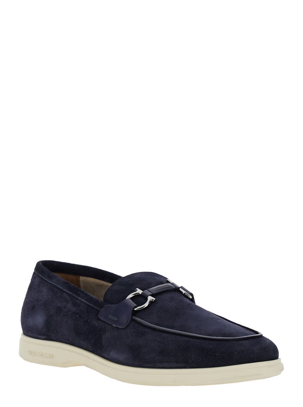 Salvatore Ferragamo 'Cosimo' Blue Loafers with Metallic Hooks on the Front in Suede Man Size US 11 / EU 44 - 2 Thumbnail