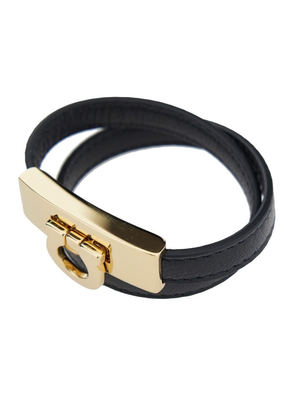 Salvatore Ferragamo Double Wrap 'Gancini' Bracelet in Black Leather for Women Size ONE SIZE - 2 Thumbnail
