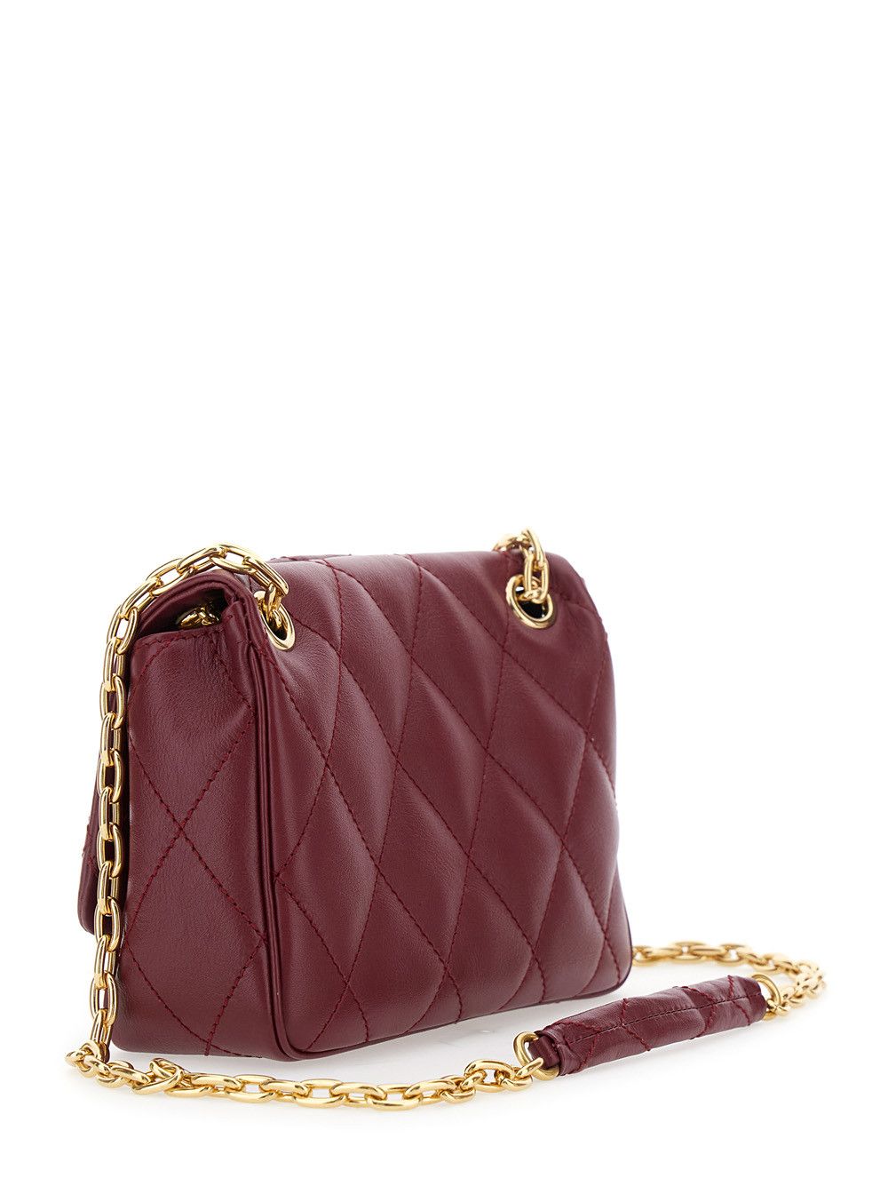 Burberry Bordeaux Quilted Crossbody Bag with EKD Plaque on the Front and Chain-Link Shoulder Strap in Leather Woman Size ONE SIZE - 3 Thumbnail