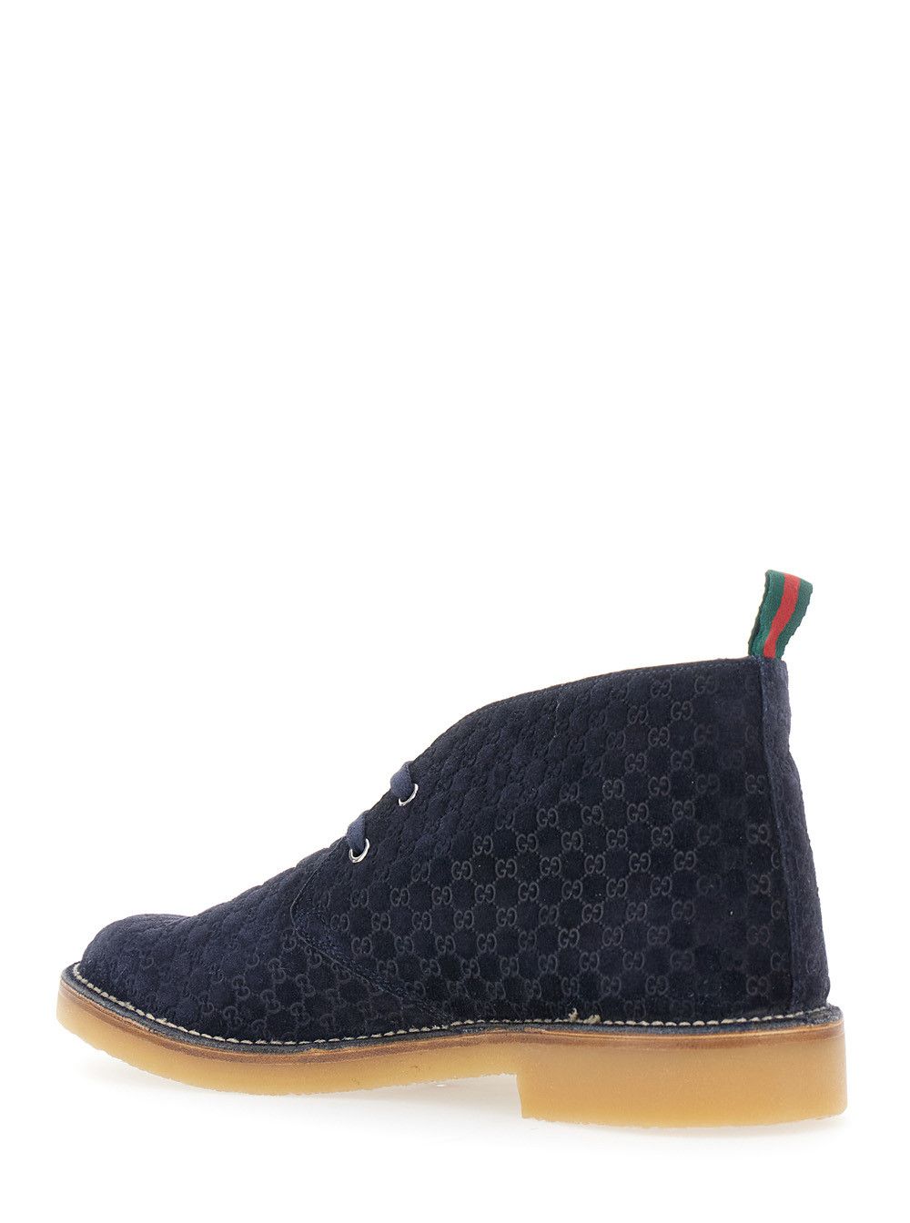 Gucci Blue Ankle Boots with Web Detail on the Heel and Low Heel in GG Suede Man Size US 11 / EU 44 - 3 Thumbnail